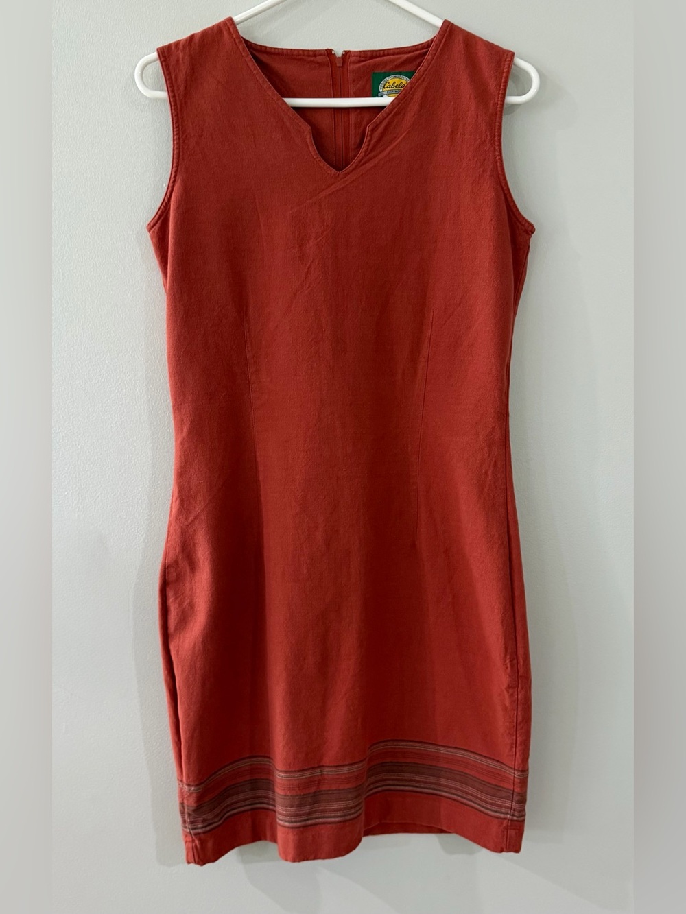 Cabela's Red Orange Sleeveless Cotton Women's Casual Aztec Tribal Striped Dress